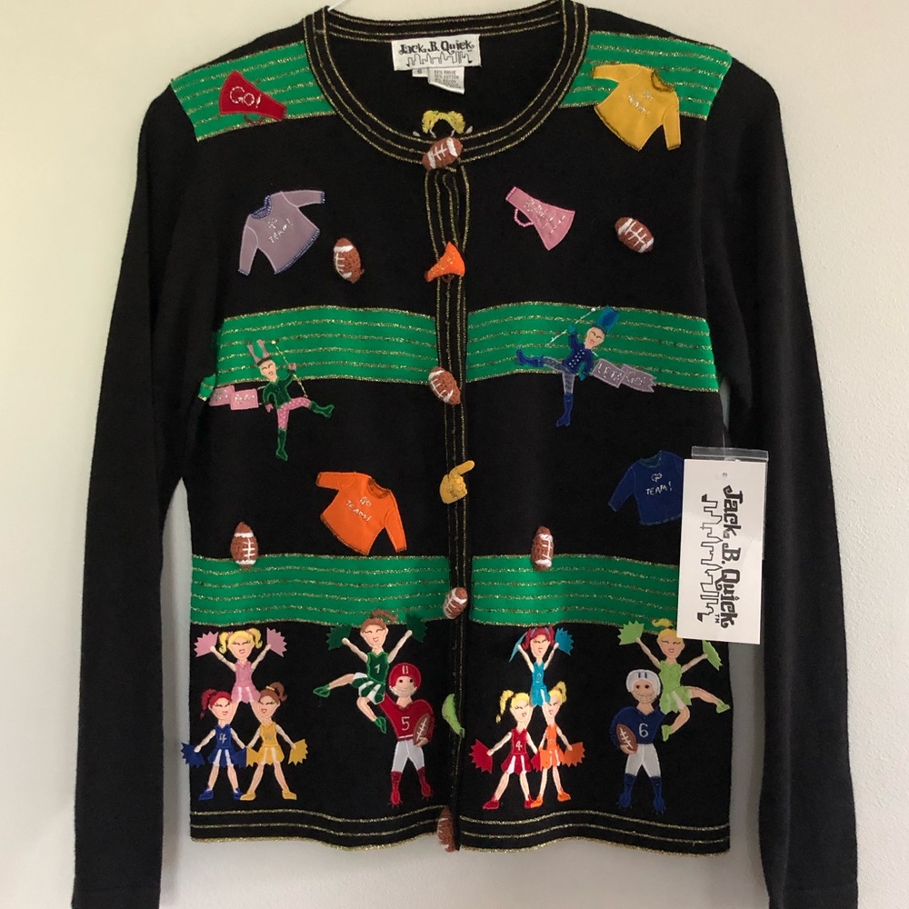 NWT Jack B Quick Football Cheerleader cardigan small black